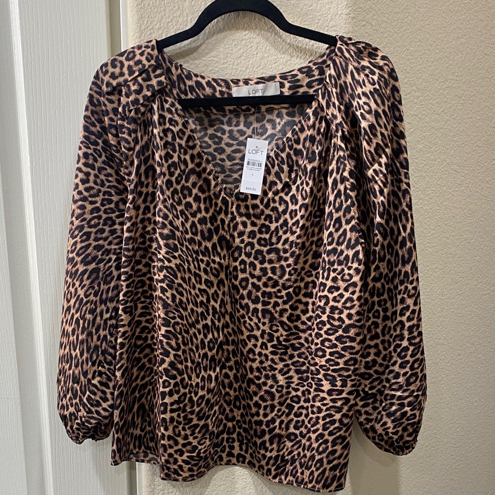 LOFT Leopard Print Blouse in Brown and Black
